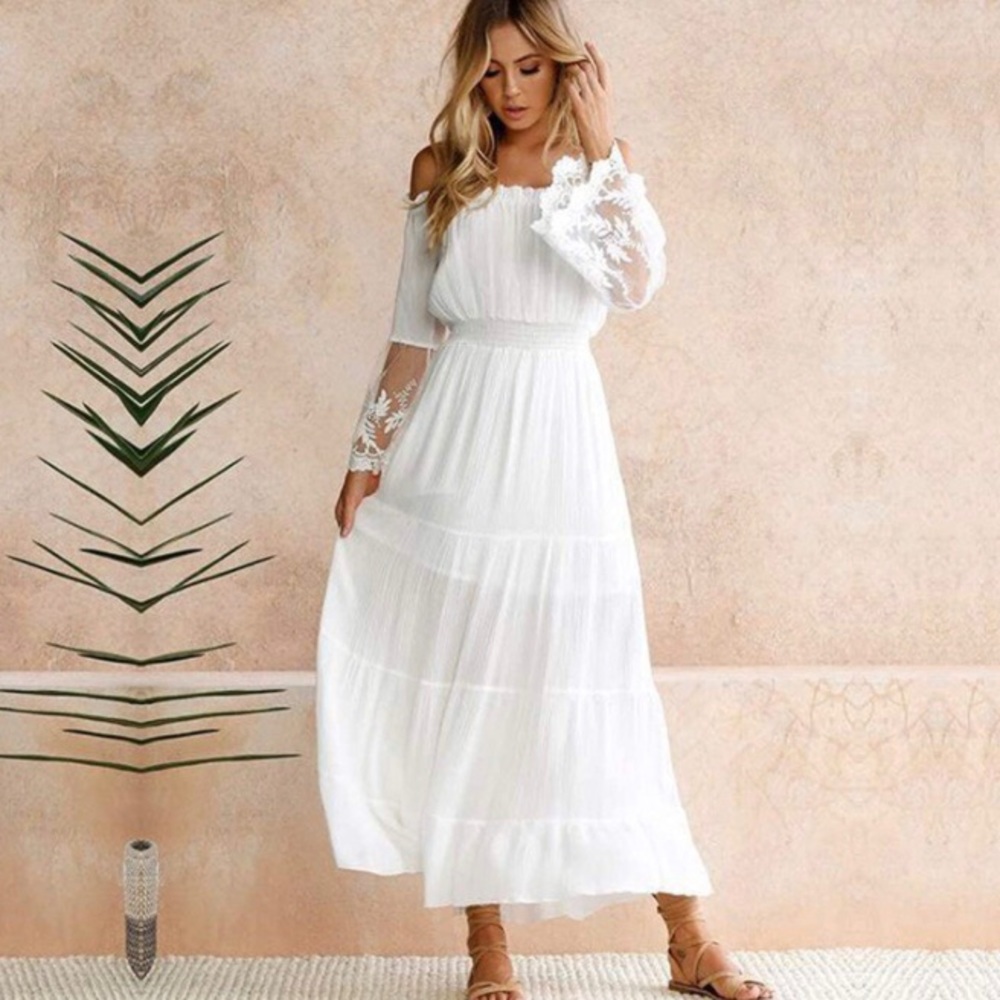 ✦NWT Boho Lace White Embroidered Maxi Dress✦ - Picture 6 of 8